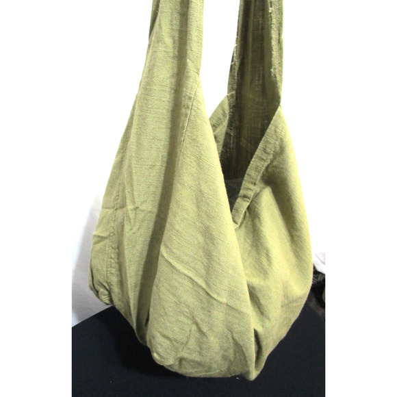 Large Plain Olive Green Linen Crossbody Hobo Bag - Picture 4 of 11